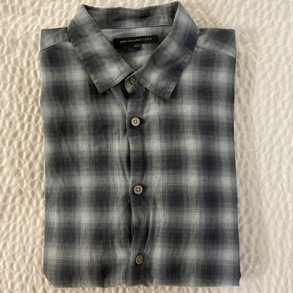 John Varvatos Star USA Shadow Plaid Short Sleeve Slim Fit Sport Shirt Size S